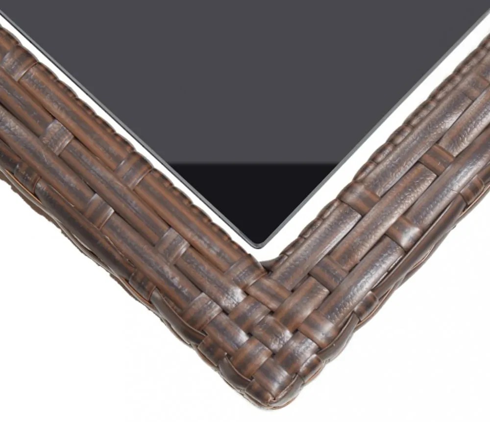barna polyrattan és üveglapos kerti asztal 110 x 53 x 72 cm
