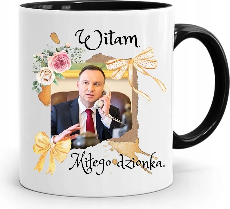Andrzej Duda Elnök Fekete Bögre Ajándék fényképes nyomtatással