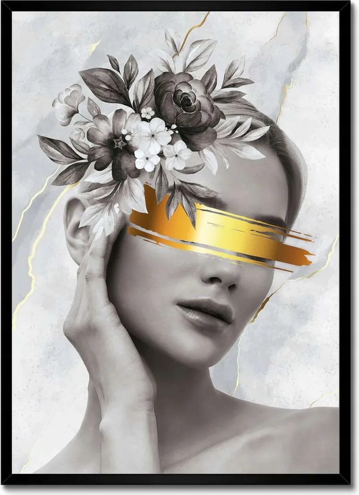 Poszter fekete keretben 50x70 Női portré arany karszalag