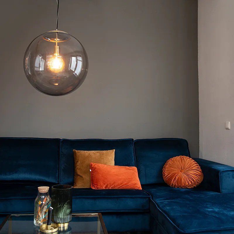 Modern lógólámpa sárgarézzel és füstüveggel 50 cm - Ball