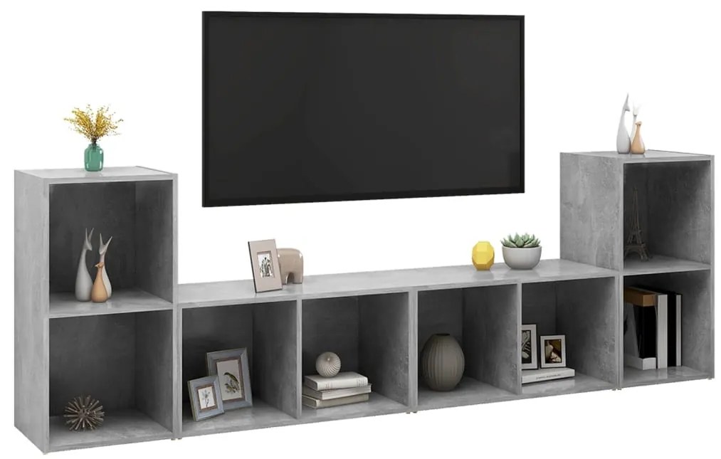 4 db betonszürke szerelt fa TV-szekrény 72 x 35 x 36,5 cm