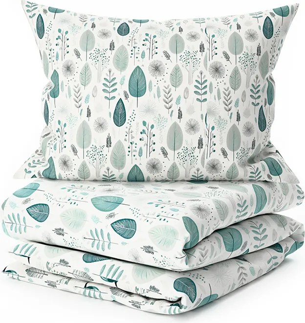Pamut ágynemű LEAFBIRD POLY fehér-zöld Ágyneműhuzat mérete: 2 db 70 x 90 cm | 200 x 220 cm