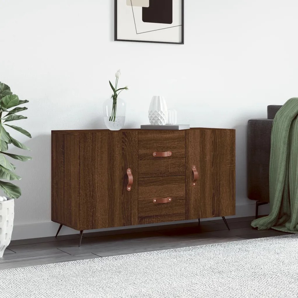 barna tölgyszínű szerelt fa tálalószekrény 100 x 36 x 60 cm