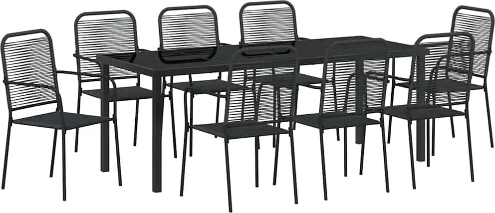 vidaXL Kert étkező szett 9 pcs Fekete Porszórt acél