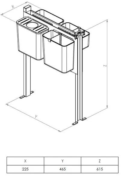 Konyhai fémrács, kiegészítő fiókra építhető szelektív tároló, Shéf fiók, 300mm szekrénybe SIGE 094C