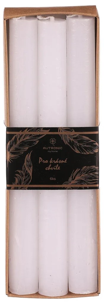 Magas fehér gyertya készlete, 6 db, paraffin, 20 cm