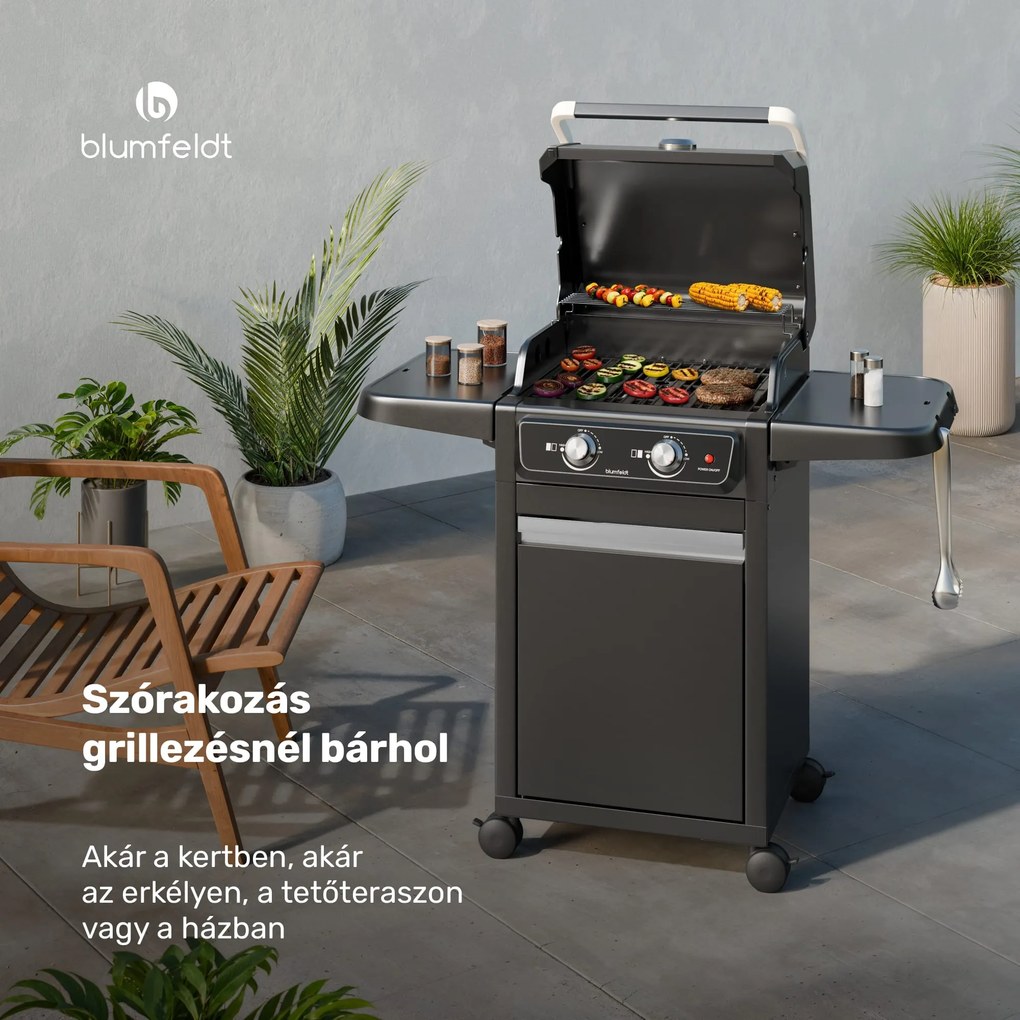 Blumfeldt ElectricPro elektromos grill, Nagy teljesítményű, Összecsukható oldalasztalok, Beépített hőmérő