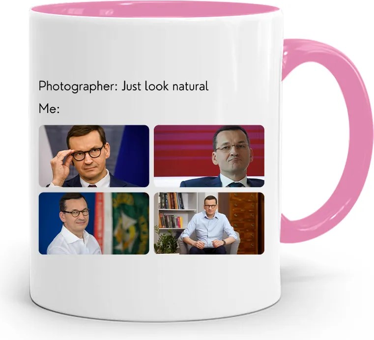 Rózsaszín Politikai Bögre Mateusz Morawiecki Miniszterelnök fényképes nyomtatással