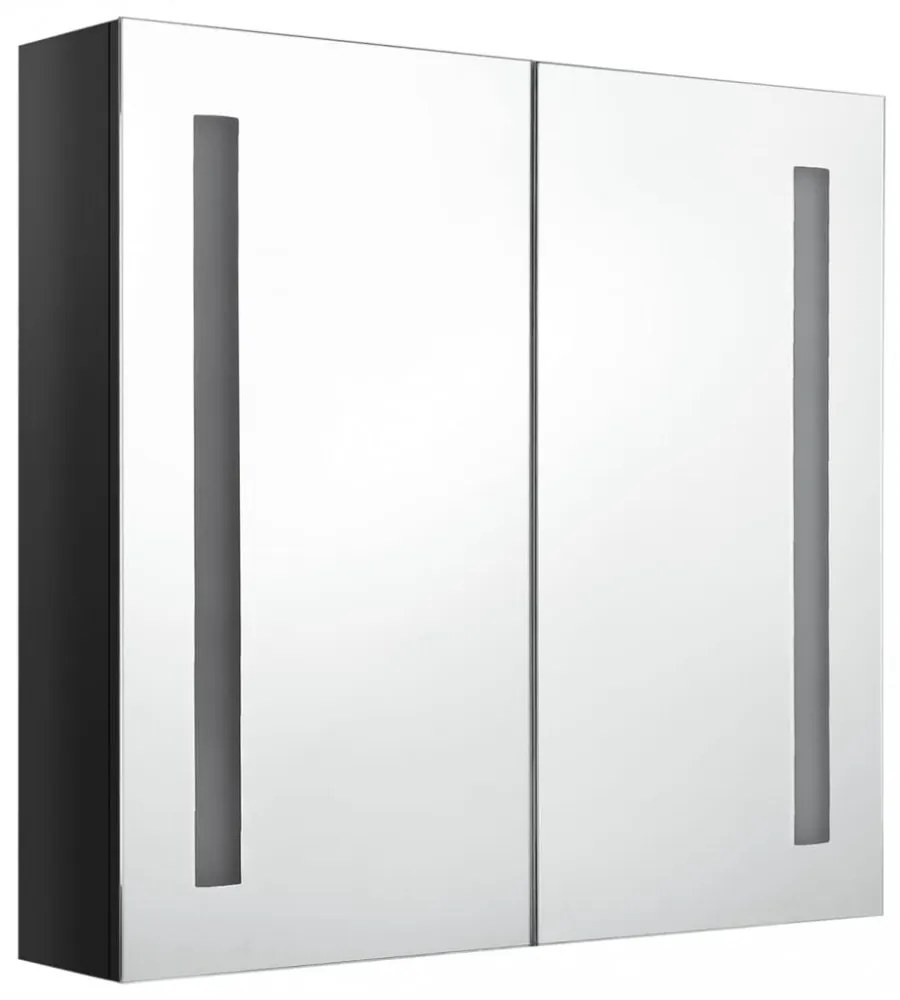 fényes fekete LED-es tükrös fürdőszobaszekrény 62 x 14 x 60 cm