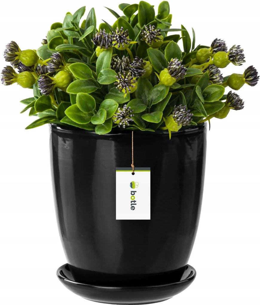 Kerámia kaspó 24x26 cm, állvánnyal, fekete