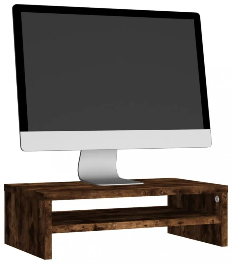füstös tölgy színű szerelt fa monitorállvány 42 x 24 x 13 cm