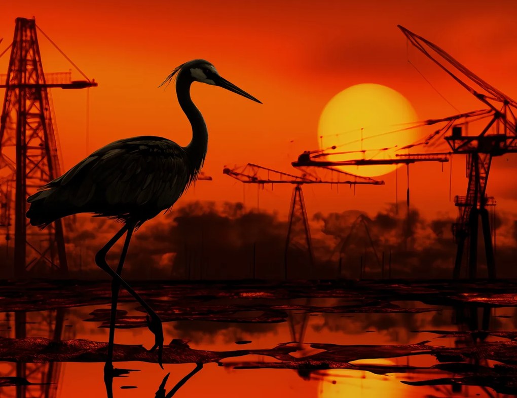 Poszter 65x50cm Alkonyat Ipari Daru