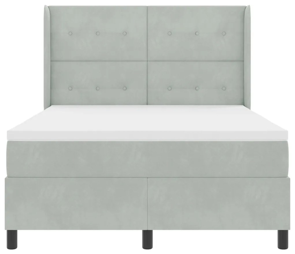 Boxspring Ágy Matrac + LED Fény Szürke 140x190 cm Bársony