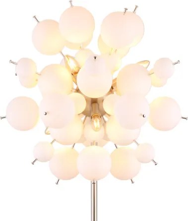 Globo 15633SO Állólámpa fém nikkel matt, fehér színű üveggömbök, fekete PVC kábel, lábpedálos kapcsoló a kábelen, ø: 550mm, M: 1550mm, kábel hossza 1800mm, üveggömbök átmérője: 24 x 6 cm, 24 x 10 cm, 6x E14 25W 230V izzók nélkül