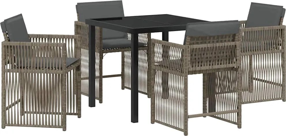 vidaXL Kert étkező szett 5 pcs Szürke polirattan