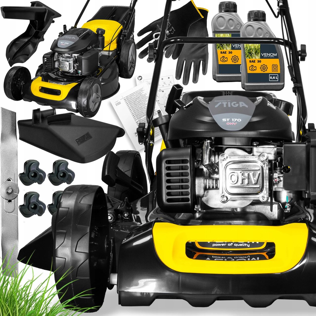 Benzinmotoros Fűnyíró Venom 51CM Meghajtással Stiga Motor 166CC Magas Fű Pro