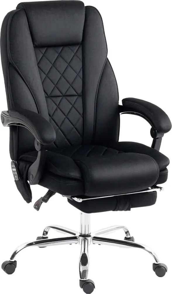 Ergonomikus irodai szék masszázsfunkcióval, lábtartóval, forgóval, görgőkkel, fekete