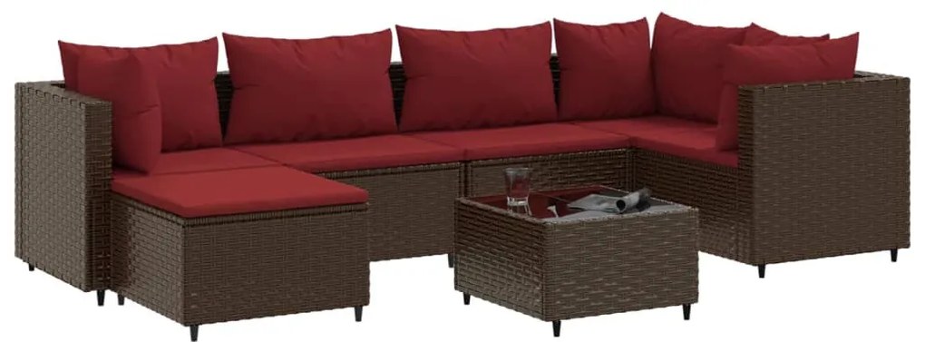 7 részes barna polyrattan kerti ülőgarnitúra párnákkal