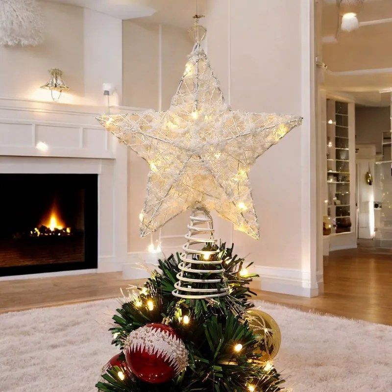 LED világító csillag karácsonyfára WHITE STAR 25 cm, fehér