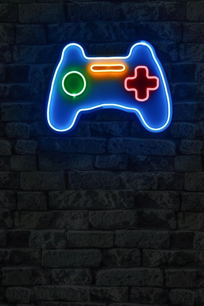 Műanyag LED-es fali dekoráció, Play Station Gaming Controller - Blue