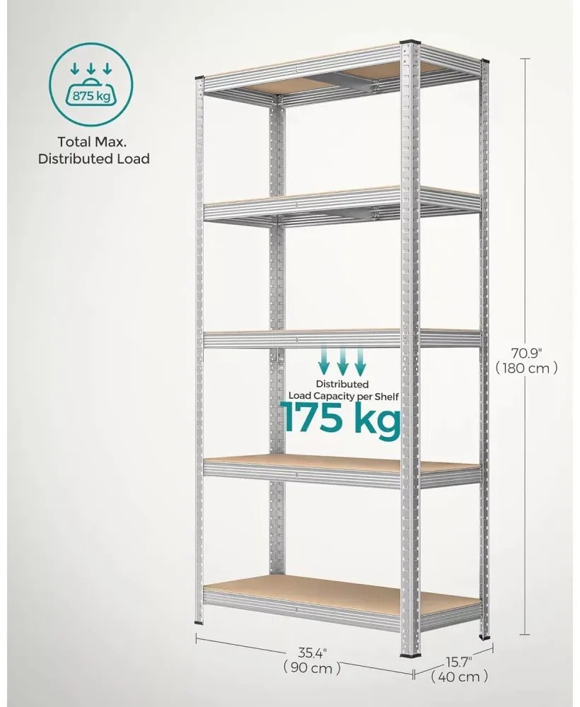 Polcos állvány, 2db, 175kg polconkénti teherbírással, ezüst, barna