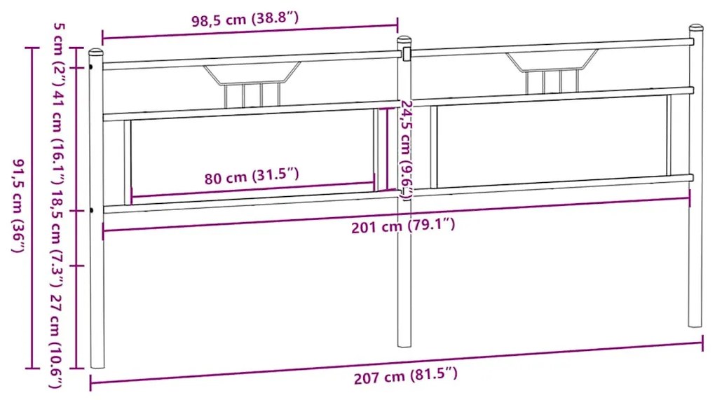 sonoma tölgy színű szerelt fa és acél fejtámla 200 cm