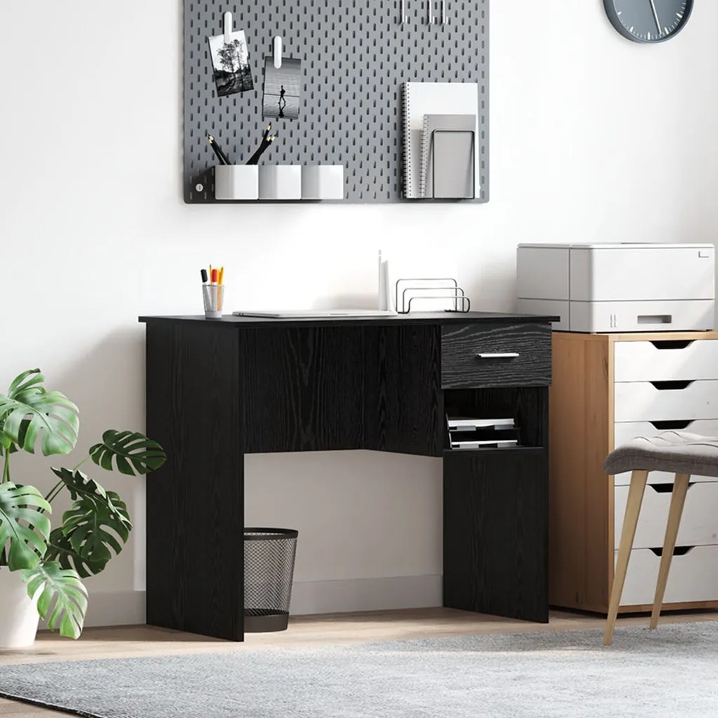Íróasztal Tárolóval Fekete Tölgy 90x49.5x75 cm Rétegelt fa