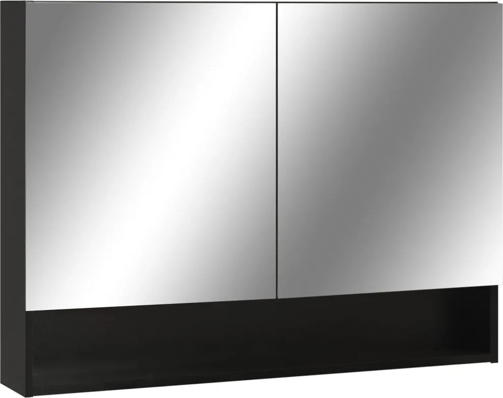 vidaXL fekete MDF tükrös fürdőszobaszekrény 80 x 15 x 60 cm