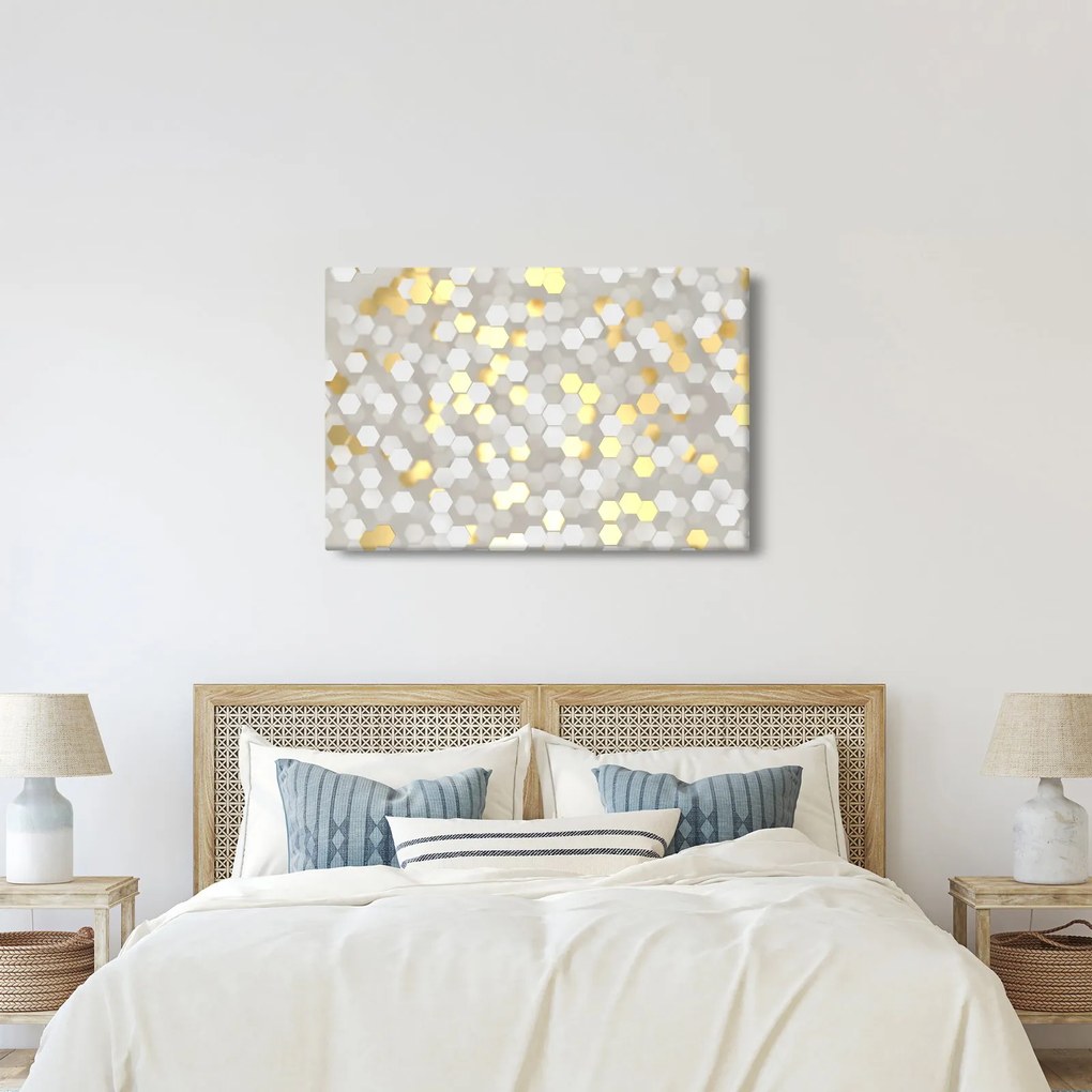 Kép - Arany és fehér hatszögek (90x60 cm)