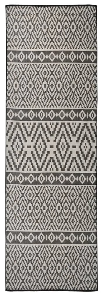 fekete csíkos lapos szövésű kültéri szőnyeg 80 x 250 cm