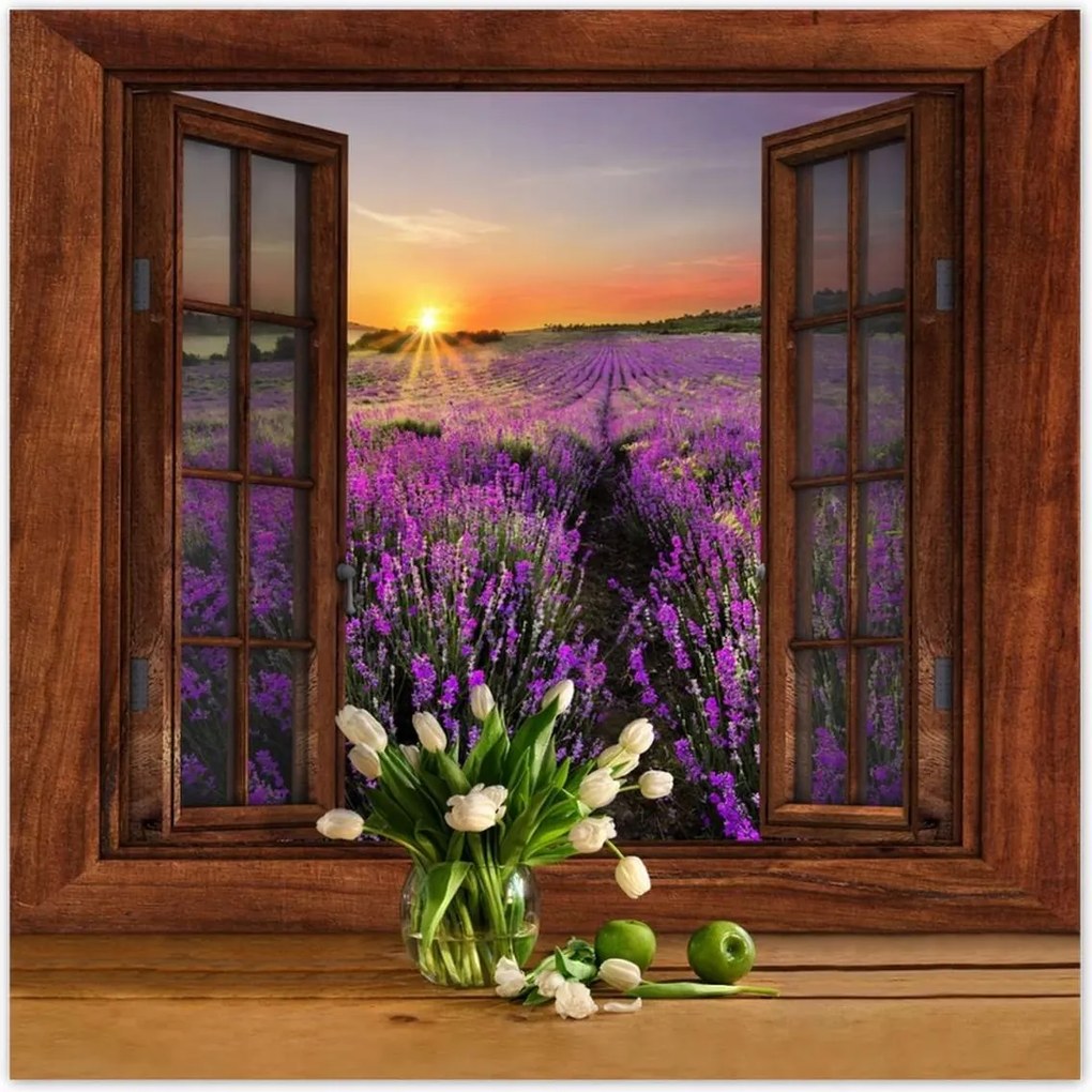 Poszterek 30x30 Kilátás az ablakból a levendulára