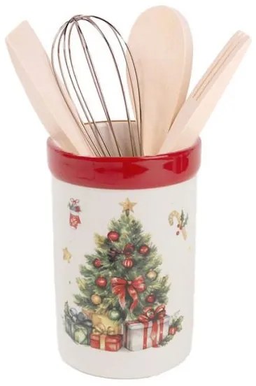 Karácsonyfás karácsonyi kerámia fakanáltartó eszközökkel - 5 darabos
