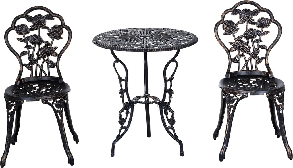 Outsunny Kerti Bútor 3 db-os Kerti Szett Ülőgarnitúra Erkély Bútor Szett Asztal Szék Bronz | Aosom