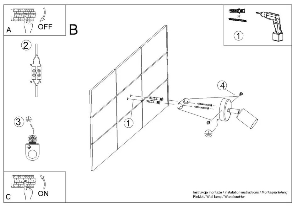 Fekete fali lámpa ø 6 cm Brando – Sollux