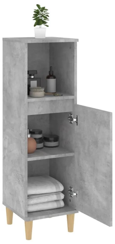 betonszürke szerelt fa fürdőszobaszekrény 30 x 30 x 100 cm