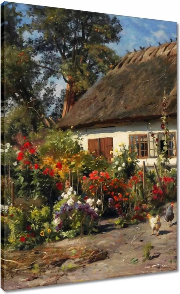 Vászonkép 50x70 Vidéki házikó virágokkal