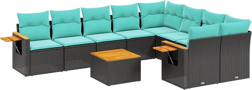 vidaXL 10 részes fekete polyrattan kerti ülőgarnitúra párnával
