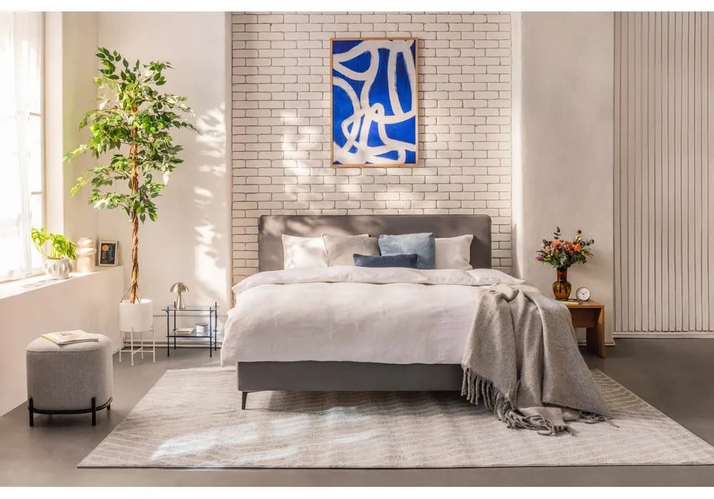 Szürke kárpitozott franciaágy matraccal/ráccsal 180x200 cm Noira Slim - Bonami Selection