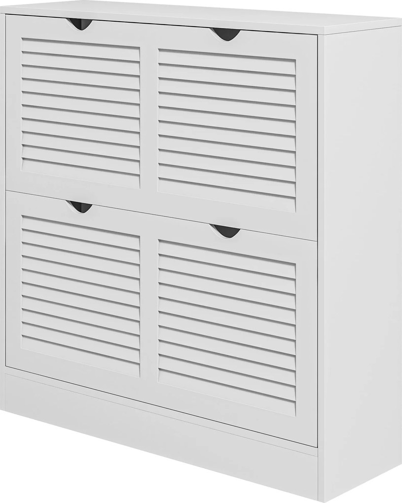 HOMCOM Modern Cipőtároló Szekrény Előszobába 2 Billenő Fiókkal és Állítható Polcokkal 16 Pár Cipőnek Keskeny Szekrény 81.5x25x83 cm Fehér | Aosom