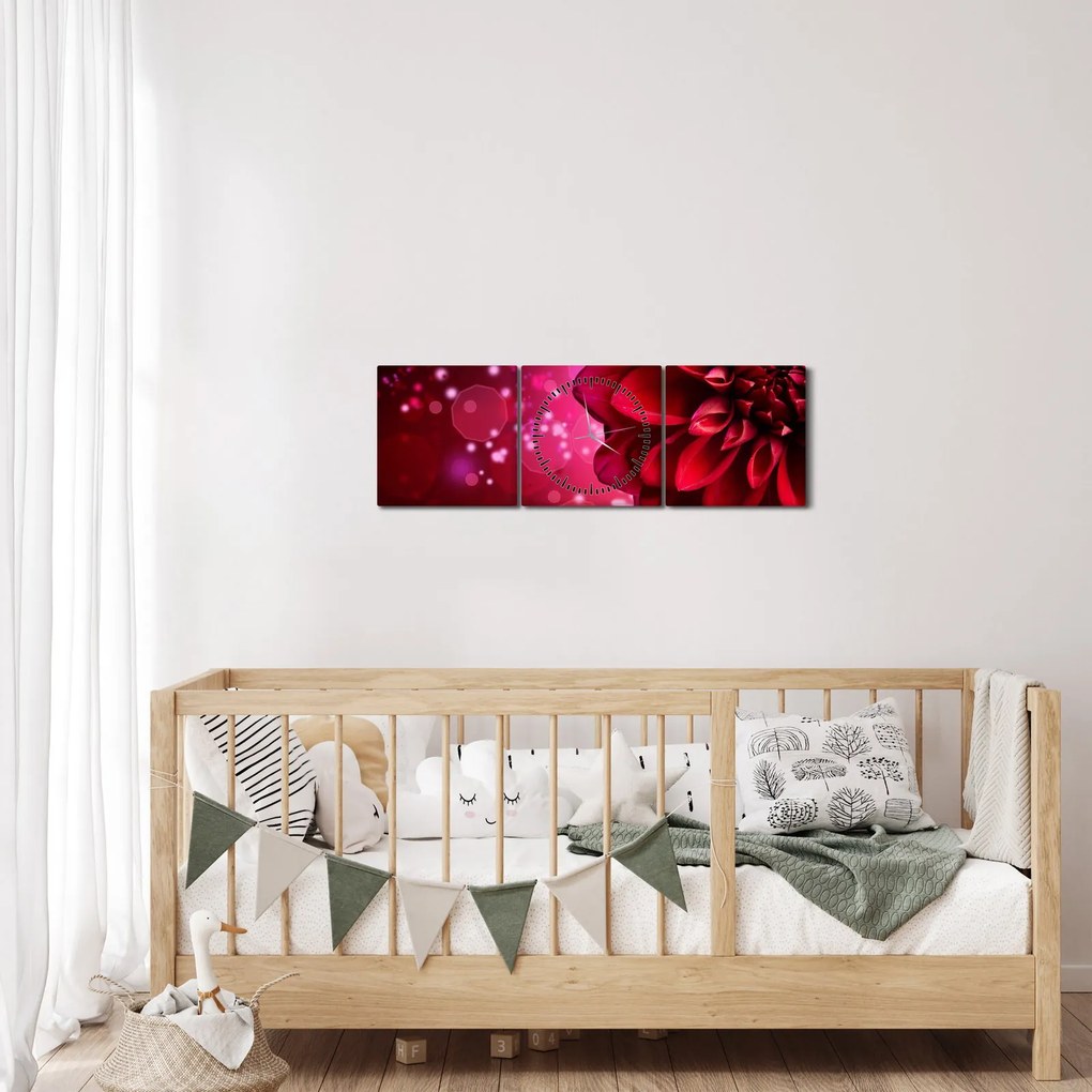 Piros virágok képe (órával) (90x30 cm)