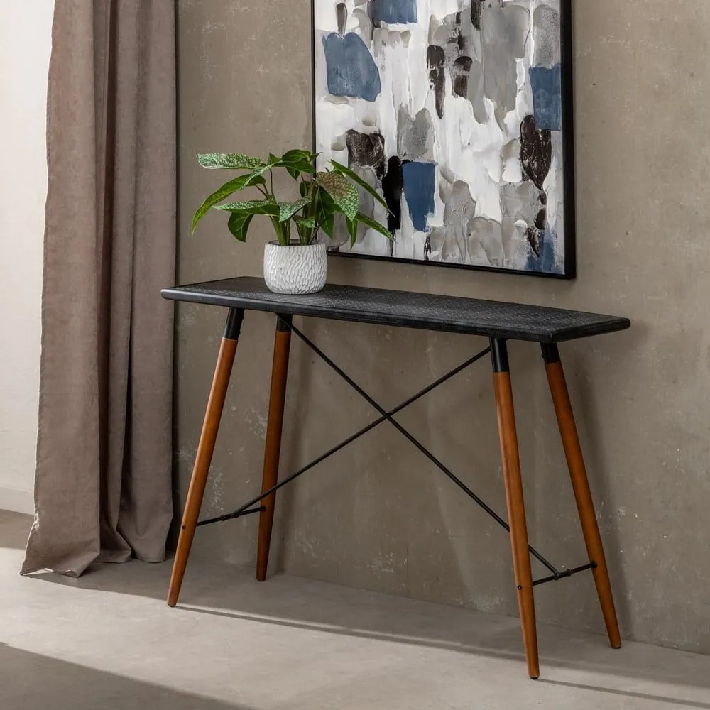 Fekete fém konzolasztal 38x120 cm Oslo – Ixia