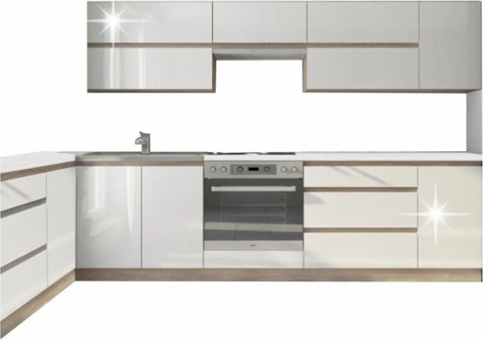 Konyhabútor, sonoma tölgy/fehér magasfényű HG, LINE NEW