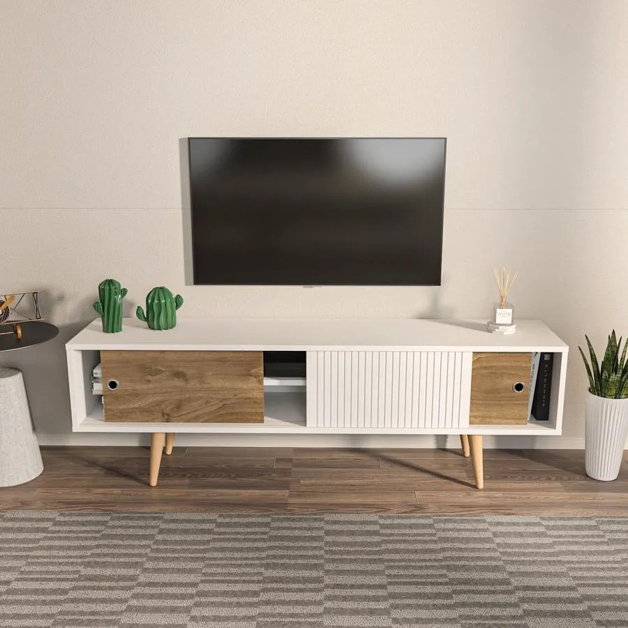 TV szekrény Ecrin - White, Walnut