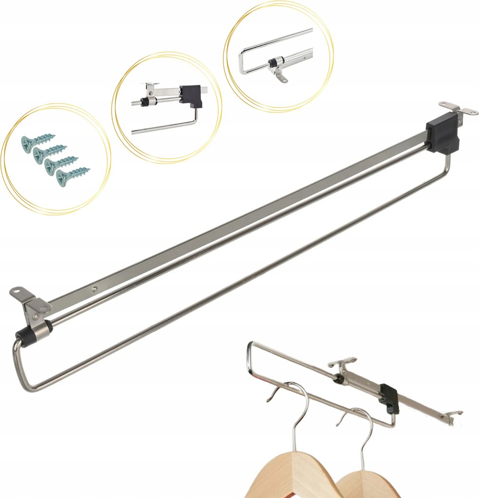 Kihúzható ruhaakasztó sín ruhaakasztókhoz, 450 mm csavarok
