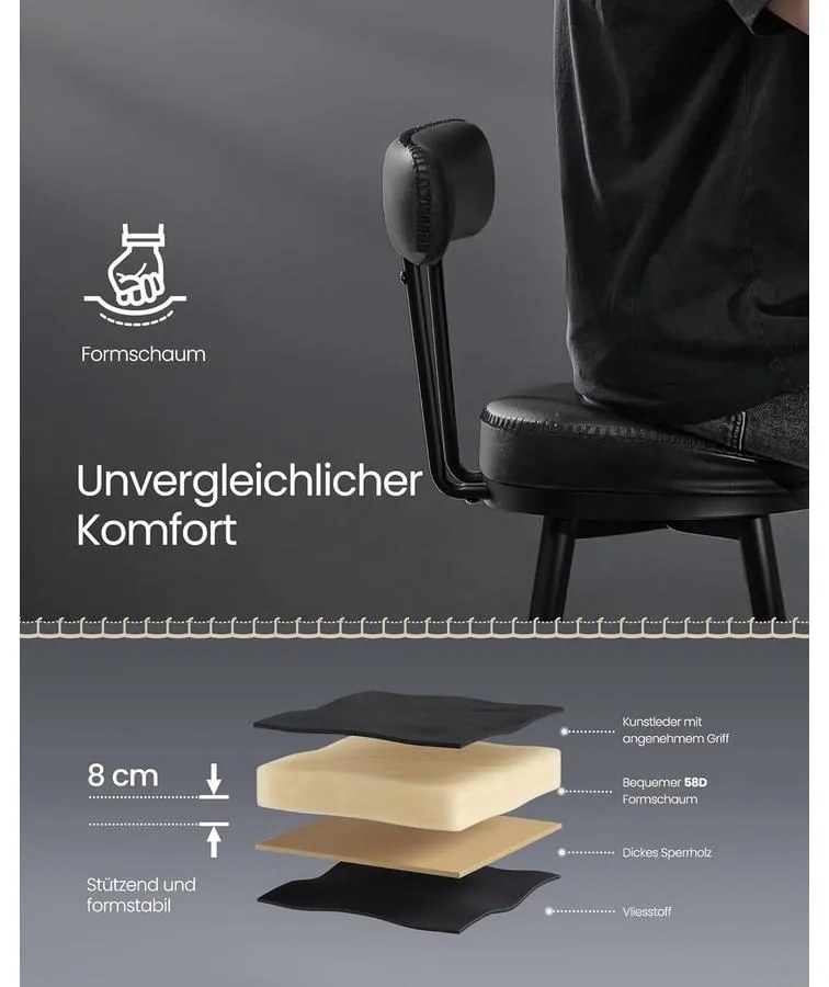 EKHO 360°-ban forgatható bárszék 2 darabos szett, 76 cm magas, tintafekete színben