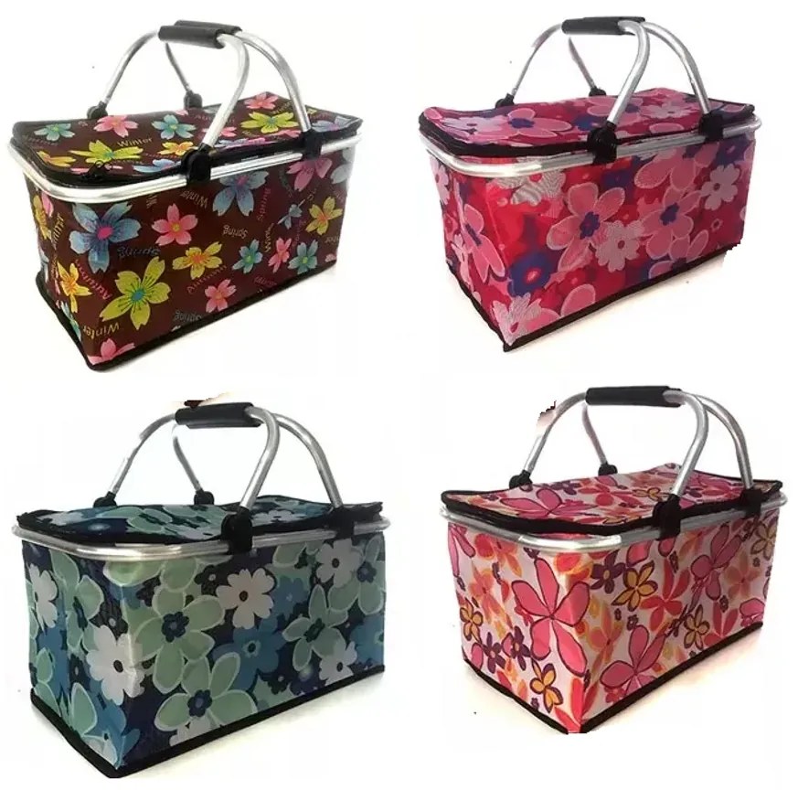 Összecsukható alukeretes hűtőtáska, 35 L, 48 x 28 x 24 cm, színes virágos, 1 db
