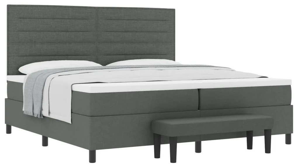 Box Spring Ágy Matracot és Padot Sötétszürke 200x200 cm Szövet