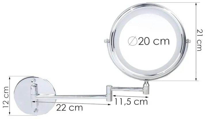 Erga Eda, LED megvilágítású sminktükör ø20 cm, króm, ERG-YKA-CH.EDA