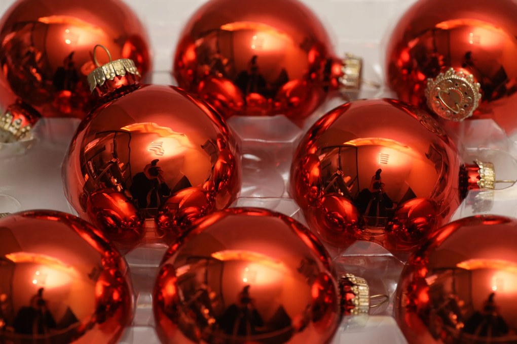 Karácsonyfa gömbök 8 db 7cm , piros , üveg , made in Usa