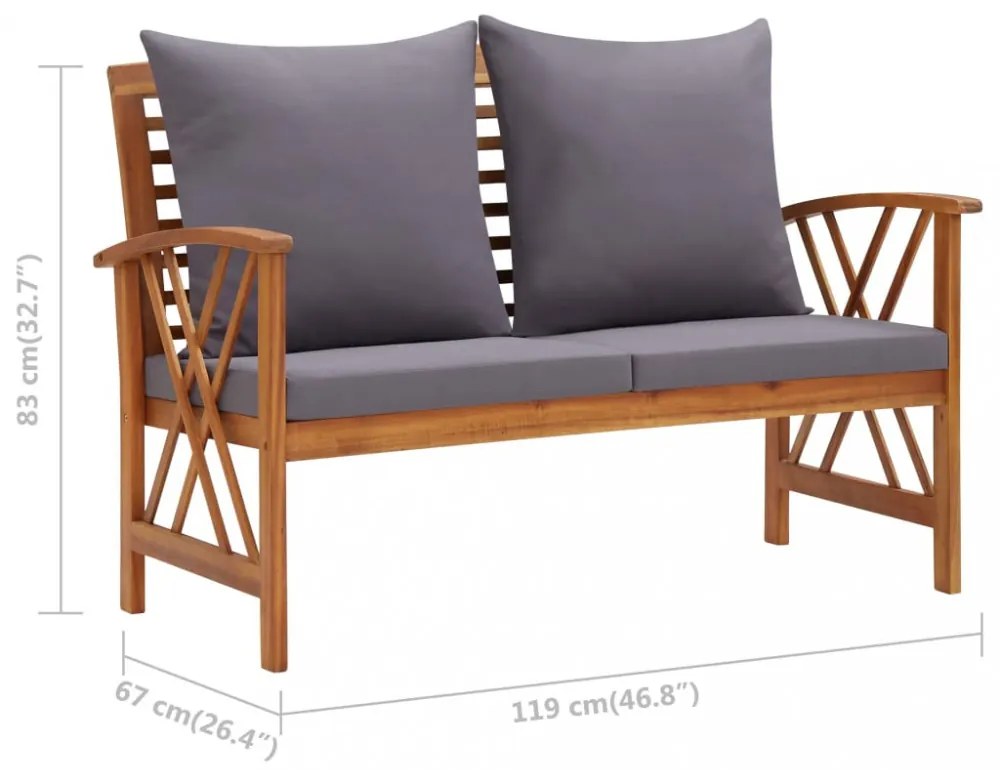 tömör akácfa kerti pad párnákkal 119 cm
